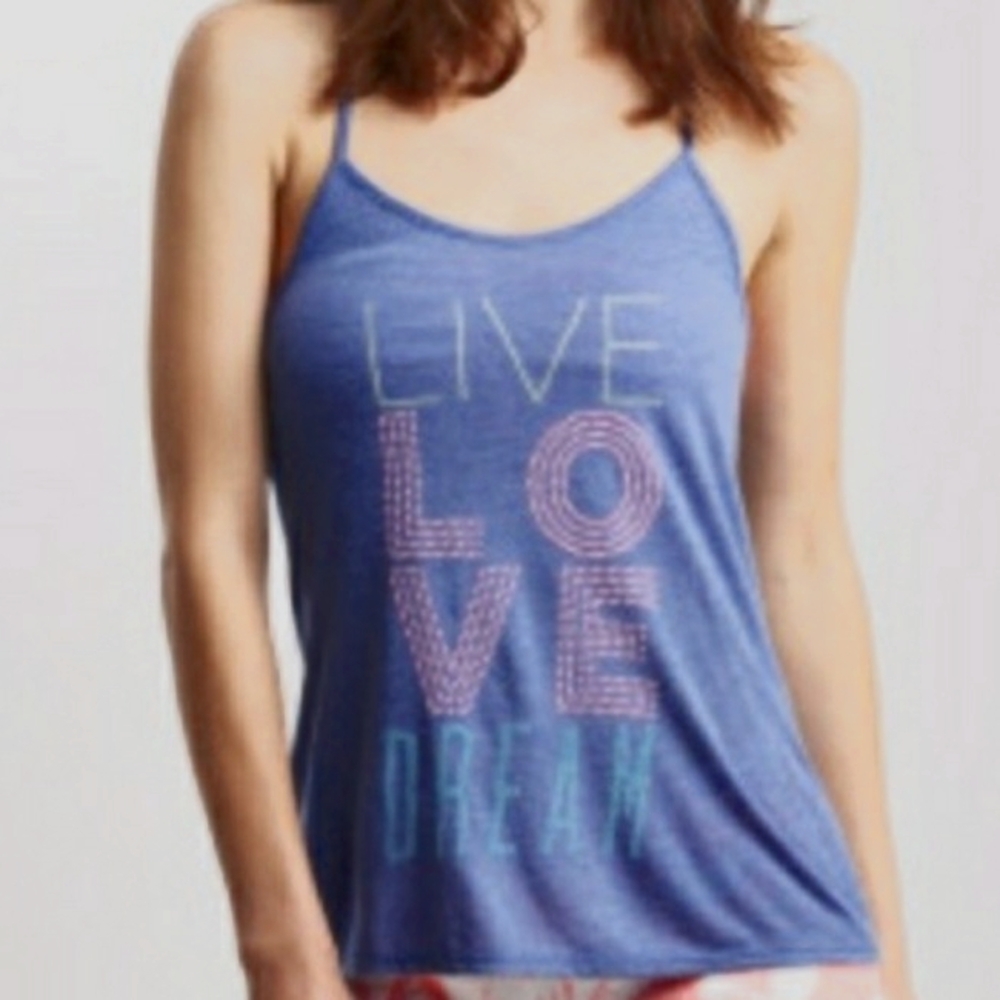 Aeropostale Country Blue Swing Tank Top with Live Love Dream Colored Slogan XL